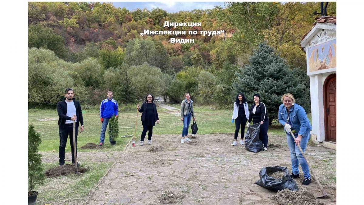 Почистихме храм „Възкресение Христово“ при Алботинския скален манастир и засадихме дръвчета край Видин